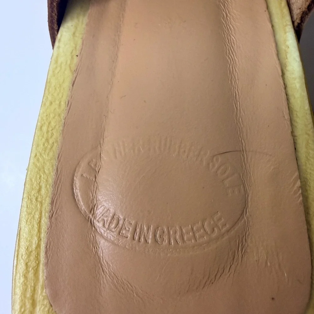 Brown Suede Wood Platform Heels Block Slide Sandals Womens 41 Chic Boho Cottage - Picture 4 of 7